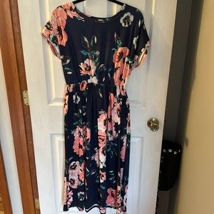 Floral and Navy dress.  XL.  Some wear in chest, see picture.